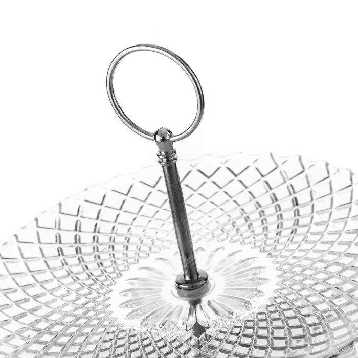 Etajeră cu două nivele din sticlă transparentă, cu mandala în relief și tijă metalică [3]