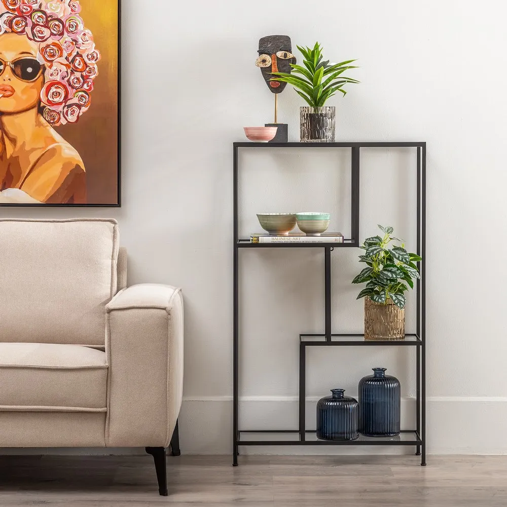 Etajera neagra metal sticla 110 cm | Mobilier minimalist living [10]