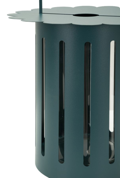 Felinar decorativ din metal si sticla verde petrol cu decupaje verticale [3]