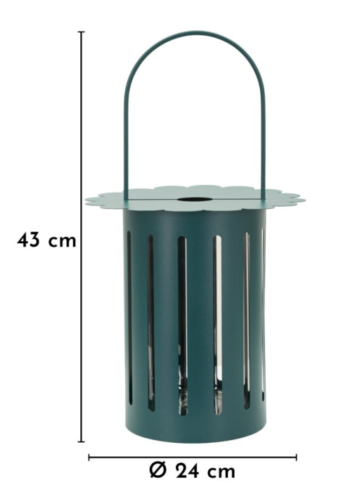 Felinar decorativ din metal si sticla verde petrol cu decupaje verticale [6]