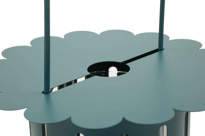 Felinar decorativ din metal si sticla verde petrol cu decupaje verticale [4]