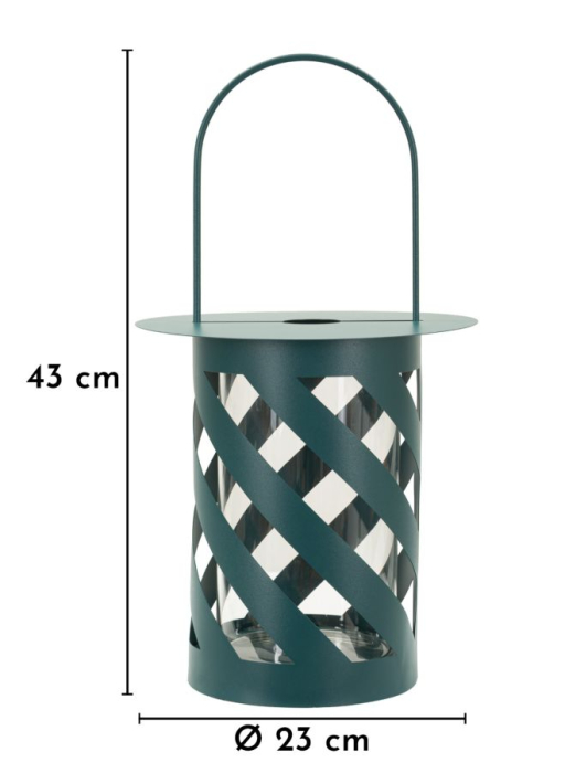 Felinar decorativ din metal si sticla verde petrol cu model diagonal [7]