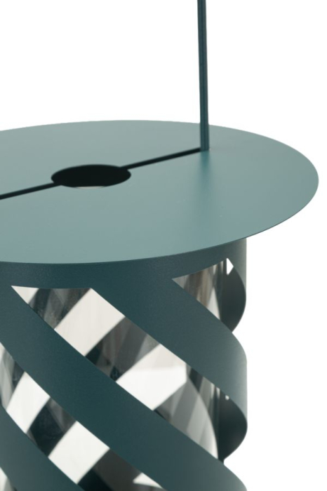 Felinar decorativ din metal si sticla verde petrol cu model diagonal [3]