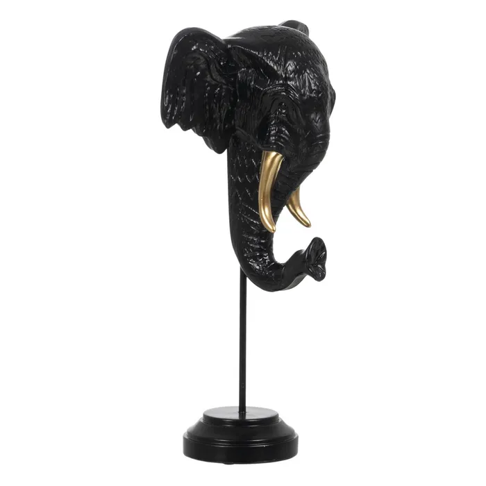 Cap de elefant polirășină negru-auriu|Decoruri exotice moderne [2]