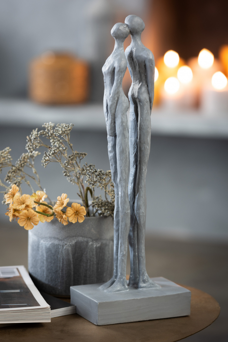 Figurina Cuplu spate in spate, rasina, gri - creativdeco.ro [2]