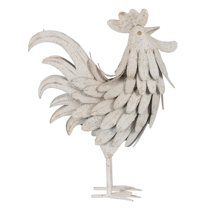 Figurină cocoș alb uzat exterior|Decorațiuni elegante rustice [1]