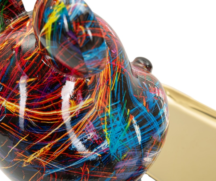 Figurina decorativa catel multicolor din polirasina cu tava aurie [7]