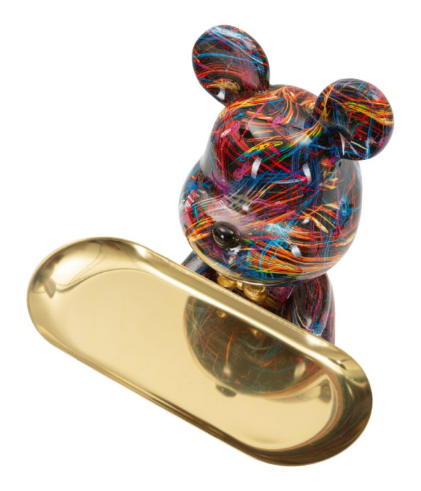 Figurina decorativa catel multicolor din polirasina cu tava aurie [3]