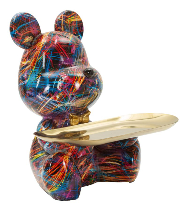 Figurina decorativa catel multicolor din polirasina cu tava aurie [2]