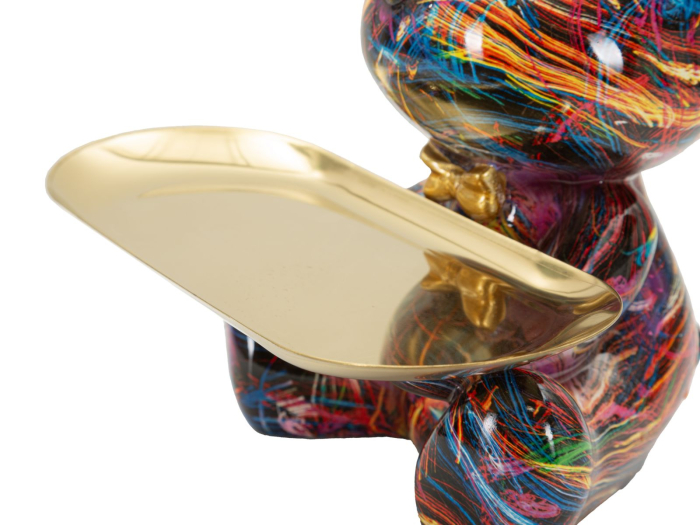 Figurina decorativa catel multicolor din polirasina cu tava aurie [5]