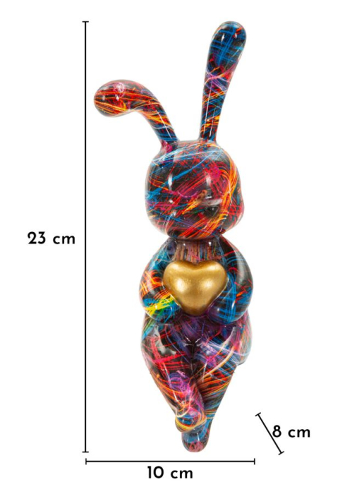 Figurina decorativa Iepuras multicolor din polirasina cu inima aurie [7]