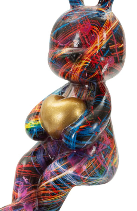Figurina decorativa Iepuras multicolor din polirasina cu inima aurie [5]