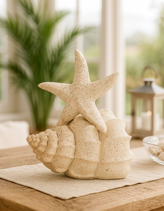 Figurina decorativa stea de mare si scoica bej cu efect nisip din polirasina [2]