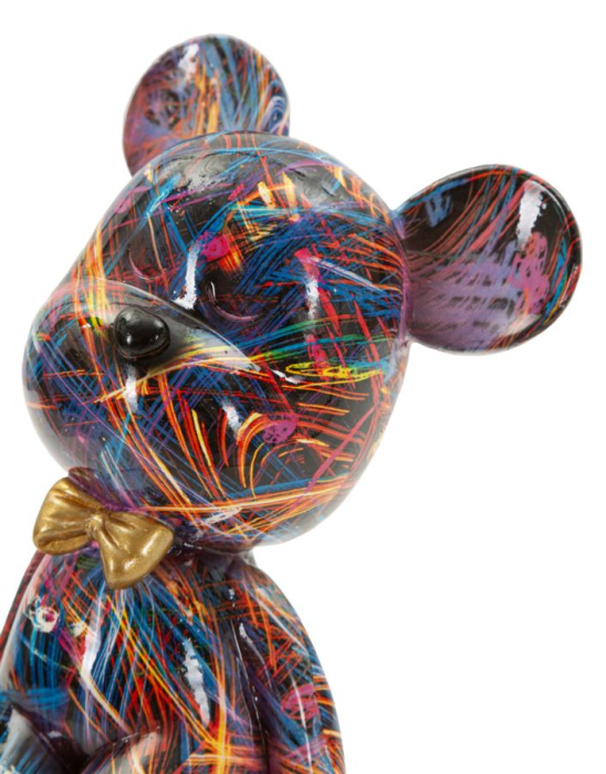 Figurina decorativa ursulet modern multicolor din polirasina cu funda aurie [4]