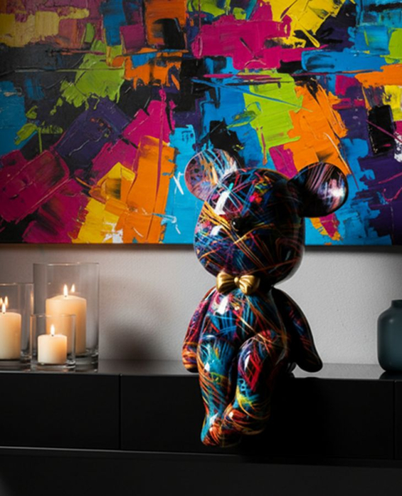 Figurina decorativa ursulet modern multicolor din polirasina cu funda aurie [6]