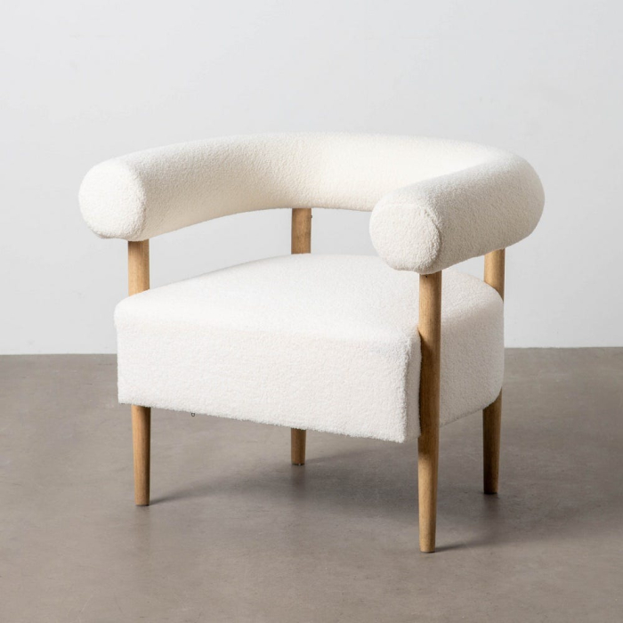 Fotoliu alb din stofă și lemn în stil japandi – design relaxant [9]