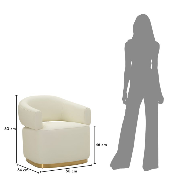 Fotoliu alb tapițat cu bază aurie și design curbat modern [11]