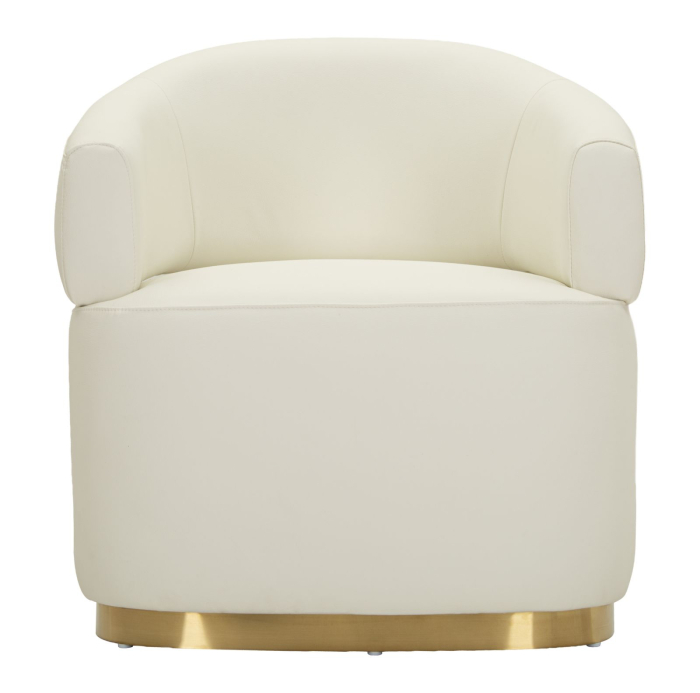 Fotoliu alb tapițat cu bază aurie și design curbat modern [2]