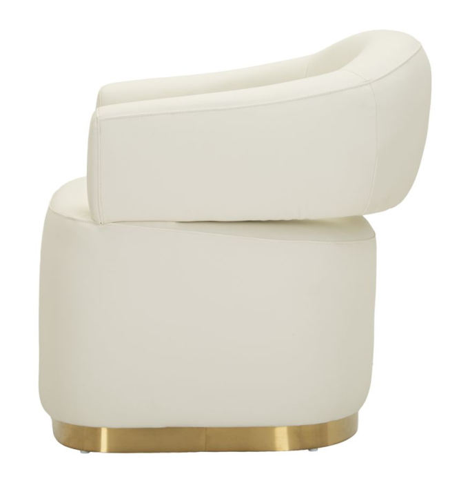 Fotoliu alb tapițat cu bază aurie și design curbat modern [3]