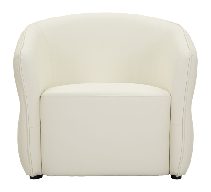 Fotoliu alb tapițat cu design curbat și detalii aurii modern [3]