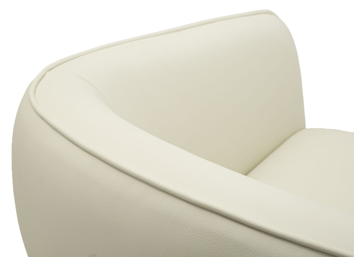 Fotoliu alb tapițat cu design curbat și detalii aurii modern [9]