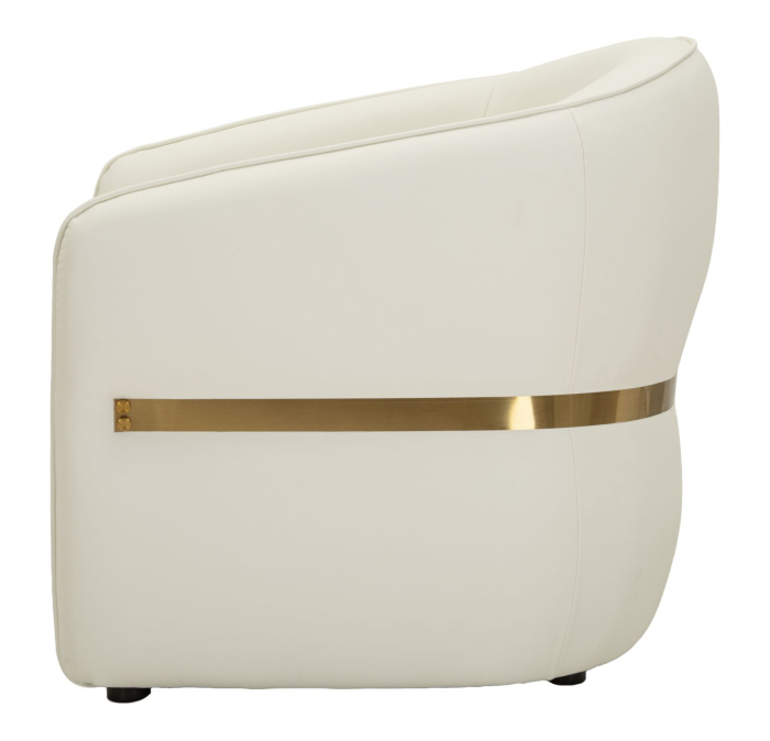 Fotoliu alb tapițat cu design curbat și detalii aurii modern [4]