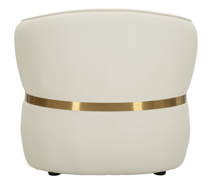 Fotoliu alb tapițat cu design curbat și detalii aurii modern [6]