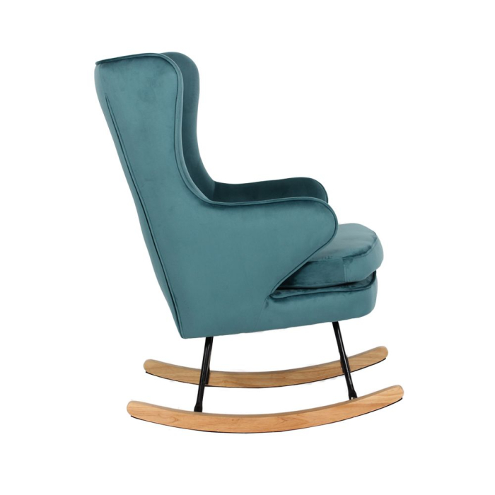 Fotoliu balansoar dormitor din catifea verde smarald cu bază din lemn natural ROCKER [4]
