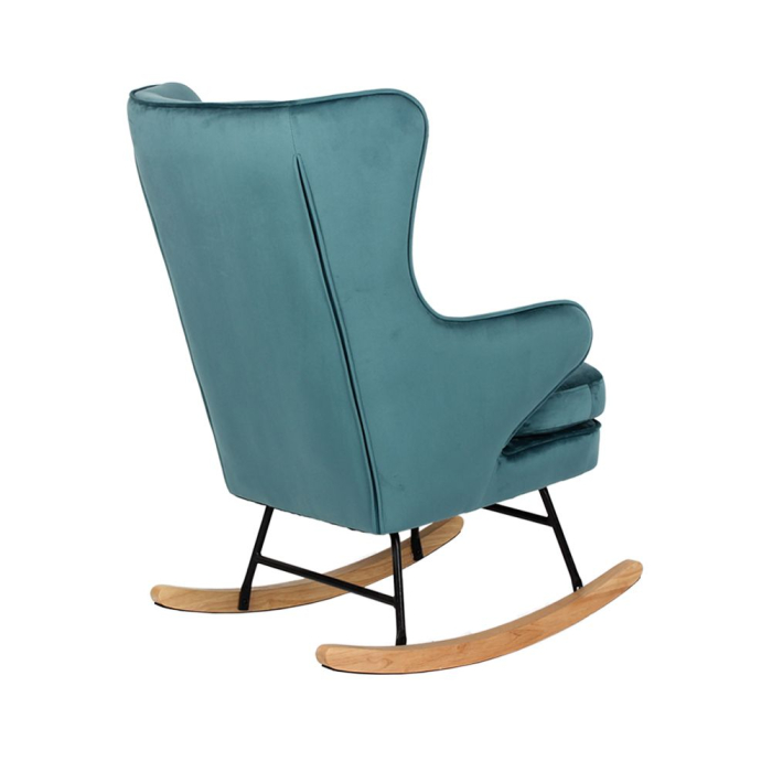 Fotoliu balansoar dormitor din catifea verde smarald cu bază din lemn natural ROCKER [5]