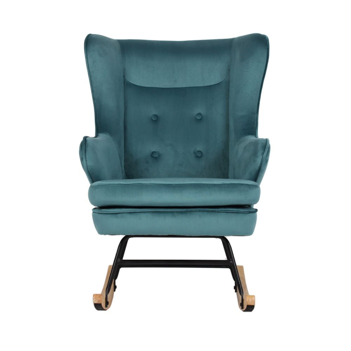 Fotoliu balansoar dormitor din catifea verde smarald cu bază din lemn natural ROCKER [3]