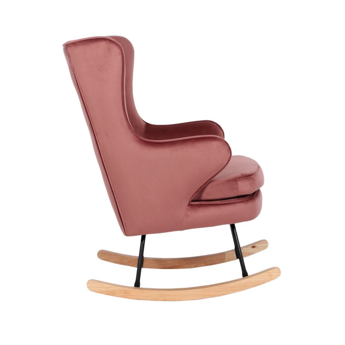 Fotoliu balansoar living din catifea roz cu bază din lemn natural ROCKER [4]