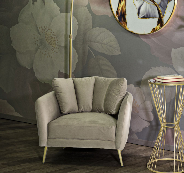 Fotoliu confortabil bej stil Glamour picioare aurii CreativDeco [2]