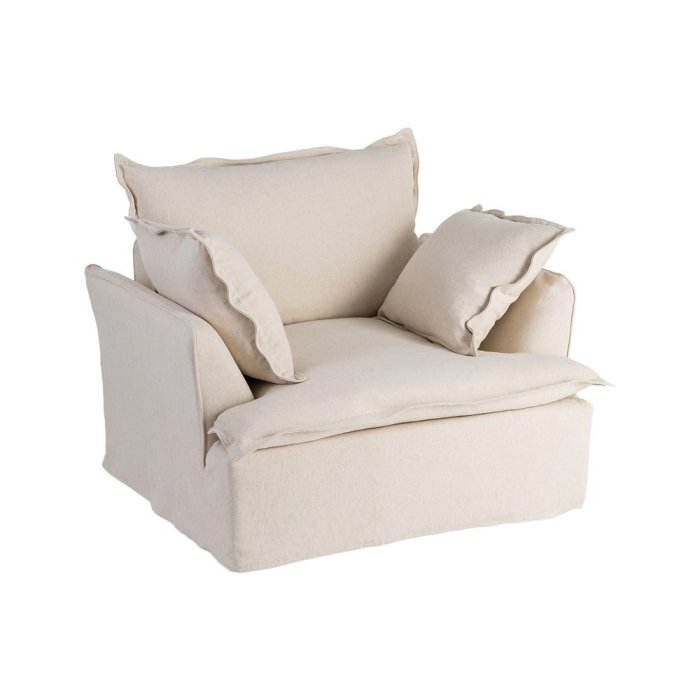 Fotoliu bej tapitat din stofă naturală cu perne generoase [2]