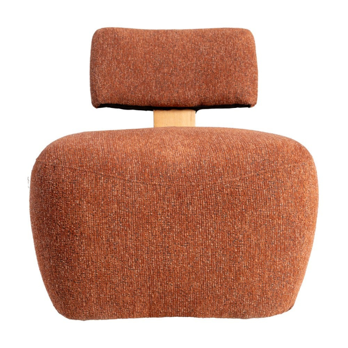 Fotoliu cărămiziu din stofă și lemn cu design minimalist în stil japandi [5]