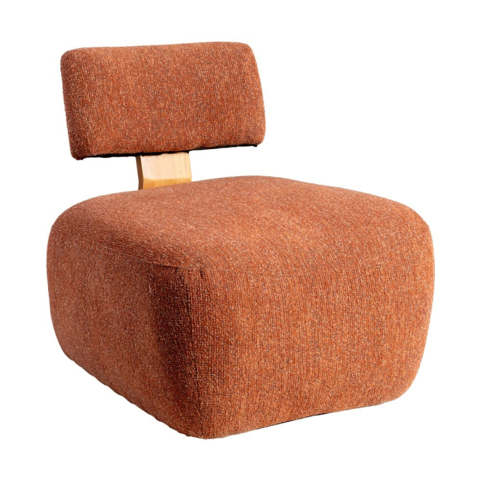 Fotoliu cărămiziu din stofă și lemn cu design minimalist în stil japandi [2]