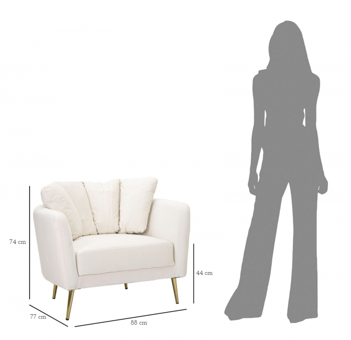 Fotoliu Kiev crem in stil Glamour cu picioare aurii. Fotolii confortabile pentru living si dormitor. Mobilier elegant si sofisticat CreativDeco. [9]