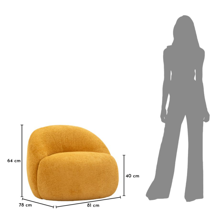 Fotoliu rotunjit tapitat stofa boucle mustar 81 cm [10]