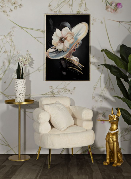 Fotoliu alb modern CreativDeco cu perna si design rotunjit [2]