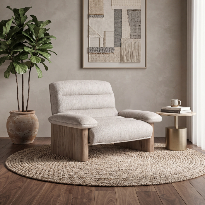 Fotoliu din lemn de ulm maro si stofa bej Jacquard 125x100x87 cm [2]
