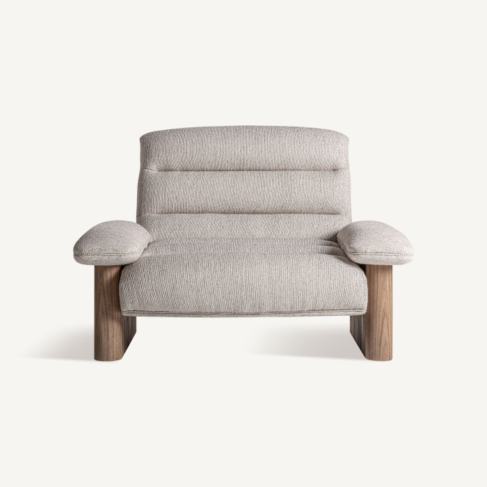 Fotoliu din lemn de ulm maro si stofa bej Jacquard 125x100x87 cm [2]