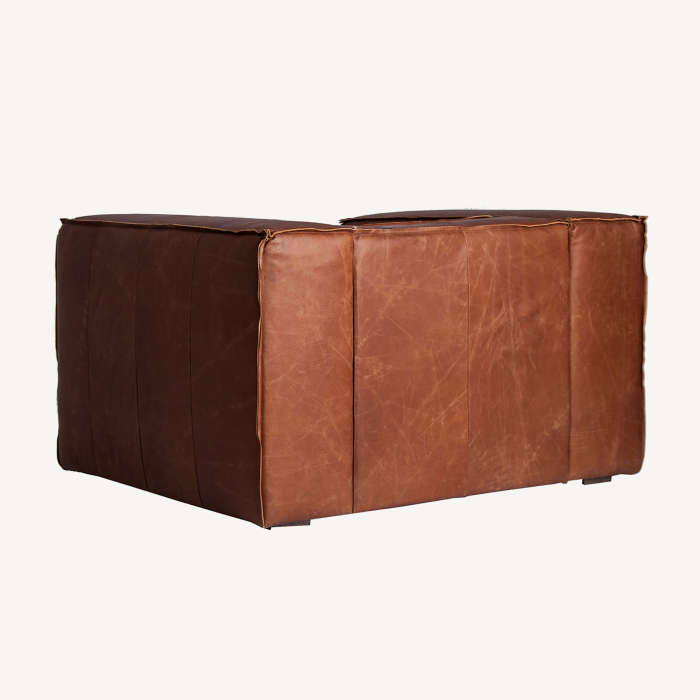 Fotoliu din piele maro cu structură din lemn de brad [11]