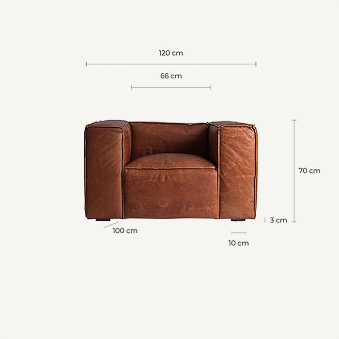 Fotoliu din piele maro cu structură din lemn de brad [13]