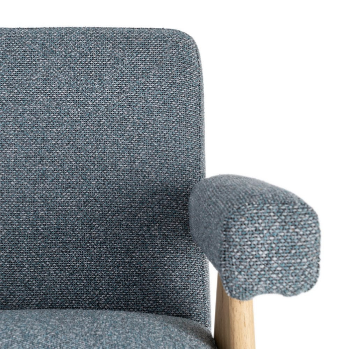 Fotoliu din stofă albastră cu structură din lemn și brațe tapitate [9]