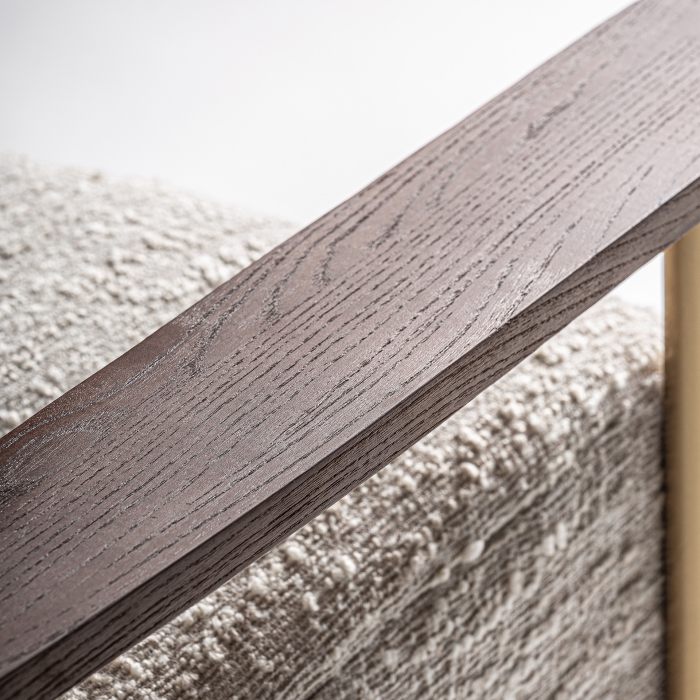 Fotoliu din stofă bej texturată cu lemn și accente metalice [7]