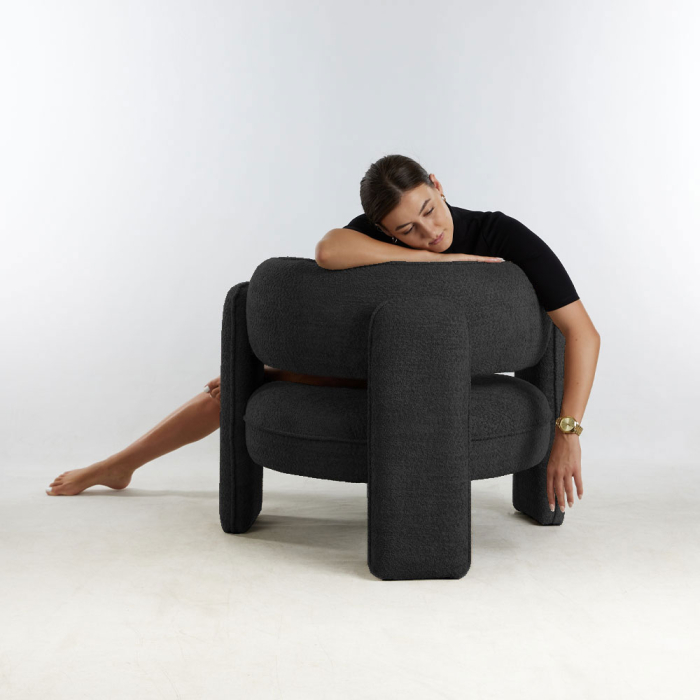 Fotoliu din stofa boucle neagra [2]