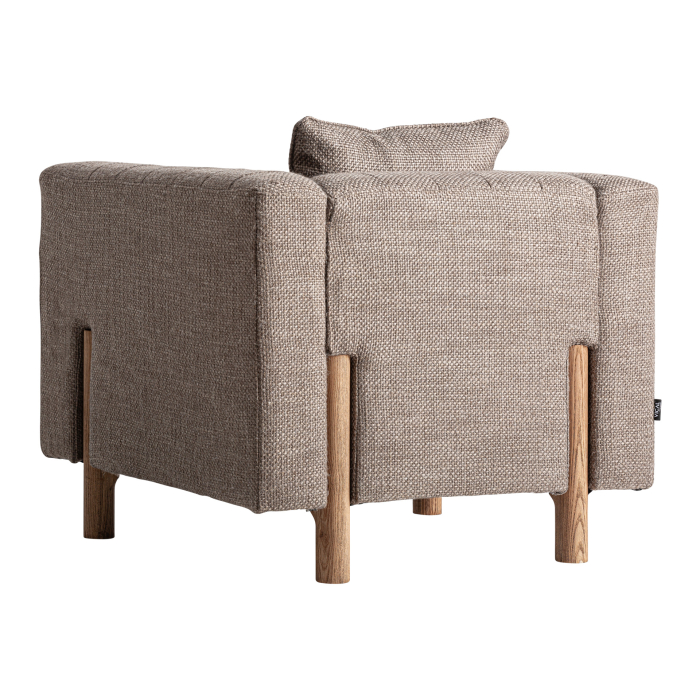 Fotoliu din stofă gri texturată cu structură din lemn [3]