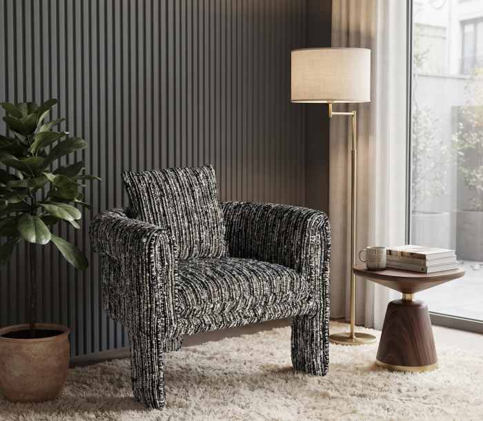 Fotoliu din stofă neagră texturată cu design compact [2]