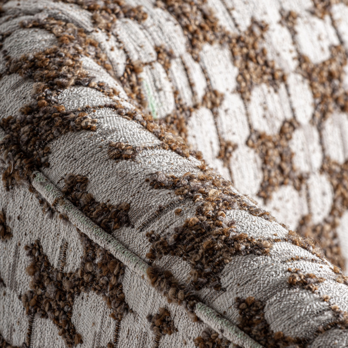 Fotoliu din stofă ocru cu model și structură din lemn [6]