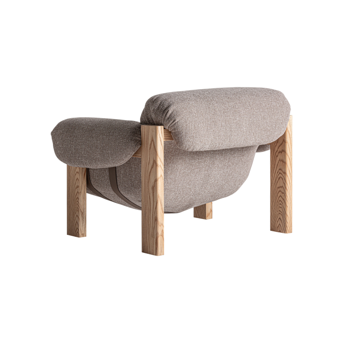 Fotoliu din stofă taupe texturată cu structură din lemn [5]