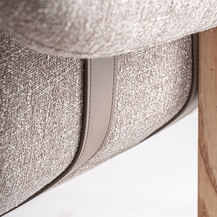 Fotoliu din stofă taupe texturată cu structură din lemn [6]